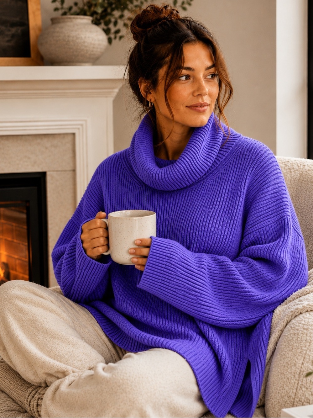 Banana Republic Italian Wool Cashmere Blend Purple Oversized Sweater XL